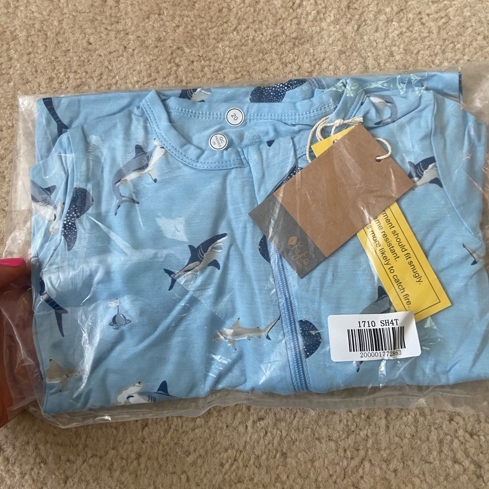 NIB Kyte Baby Zippered Romper Pajamas - Stream Sharks